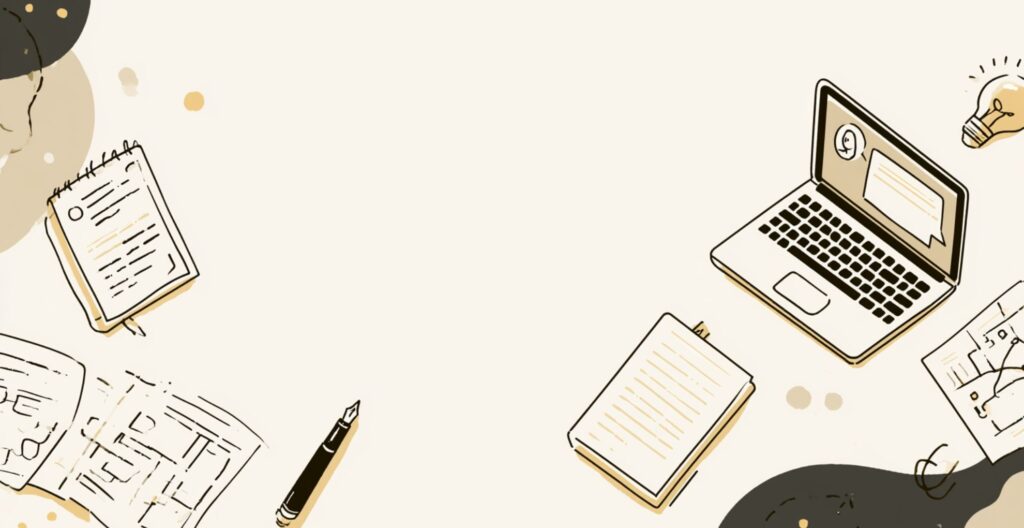 小さな商いの準備としてChatGPTとノートで考えをまとめるイラスト