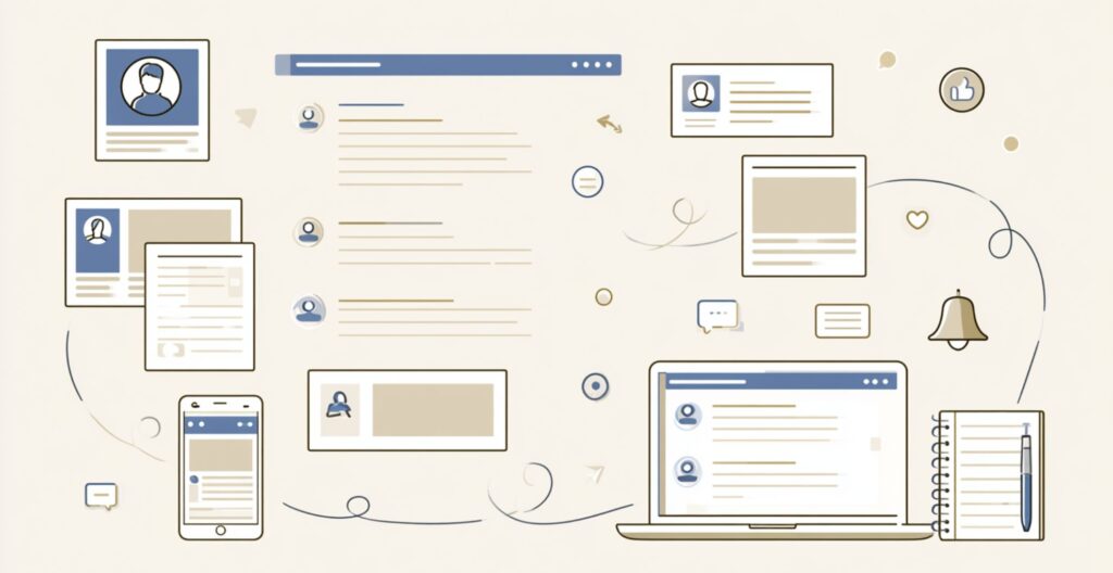 Facebook集客初心者が投稿内容をノートで整理するイメージ
